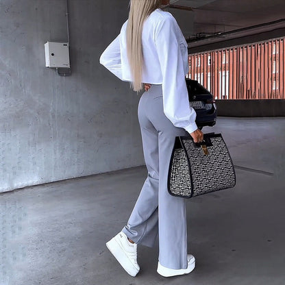 Women's Crop Two Piece Set High Waisted Pants