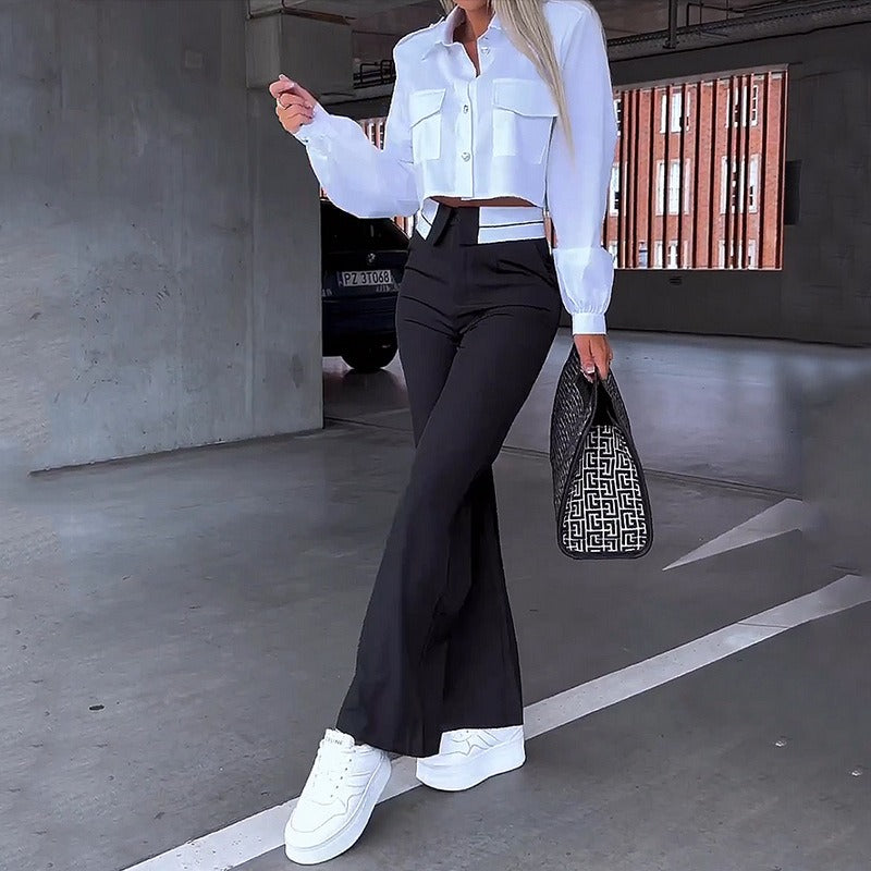 Women's Crop Two Piece Set High Waisted Pants - VibreMode