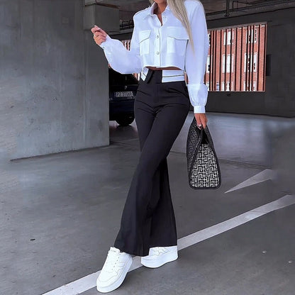 Women's Crop Two Piece Set High Waisted Pants - VibreMode