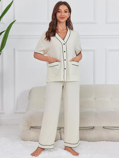 Women's 2-Piece V-Neck Wide Leg Pants Set