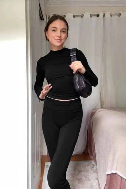 Women's Long Sleeve High Waisted Pants Set