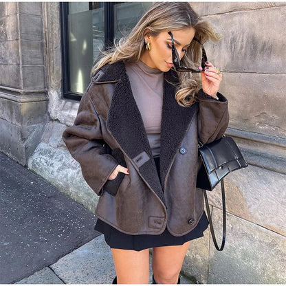 Women's Faux Fur Jacket Button Front Closure