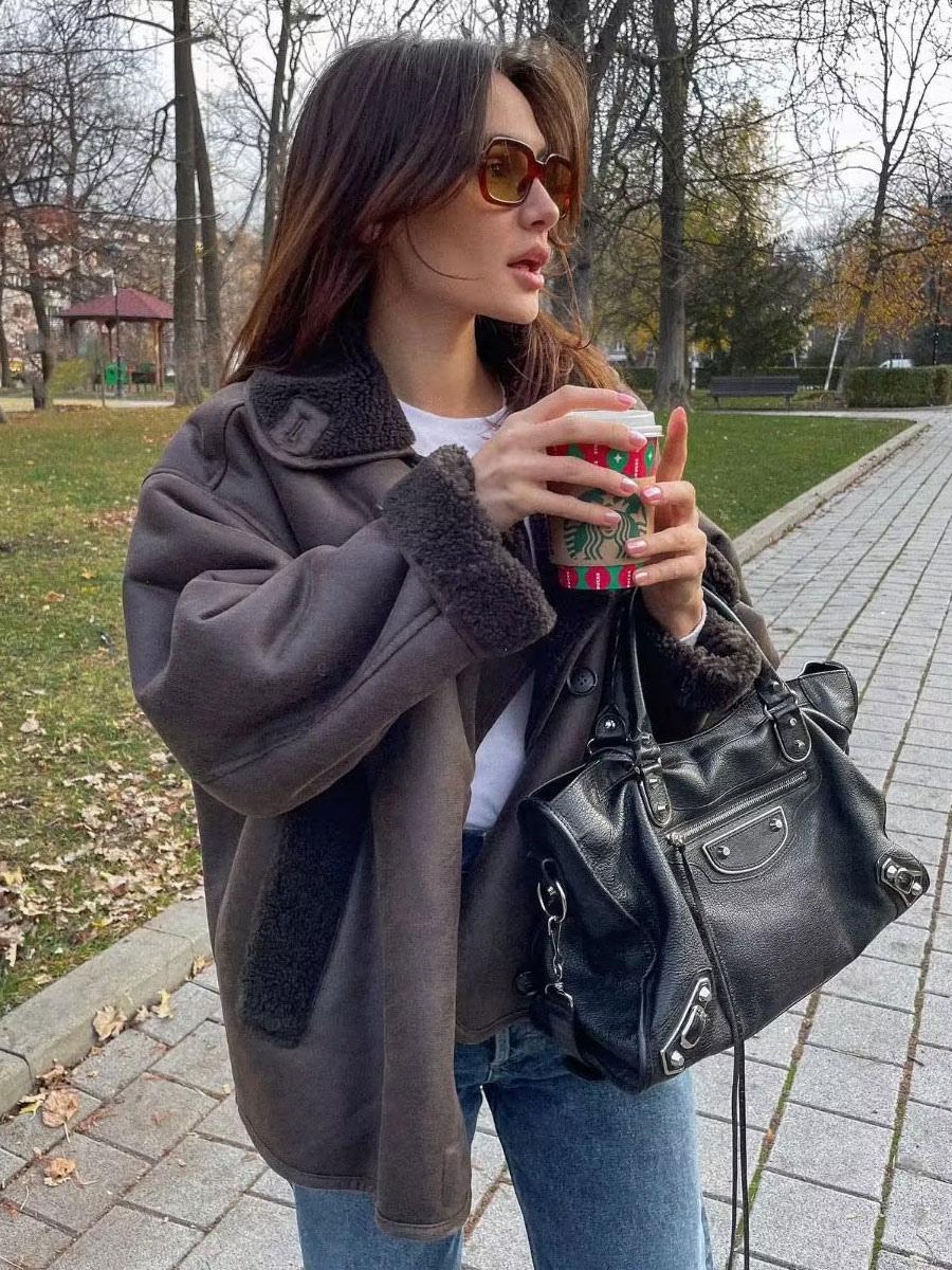Women's Faux Fur Jacket Button Front Closure