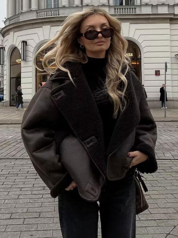 Women's Faux Fur Jacket Button Front Closure