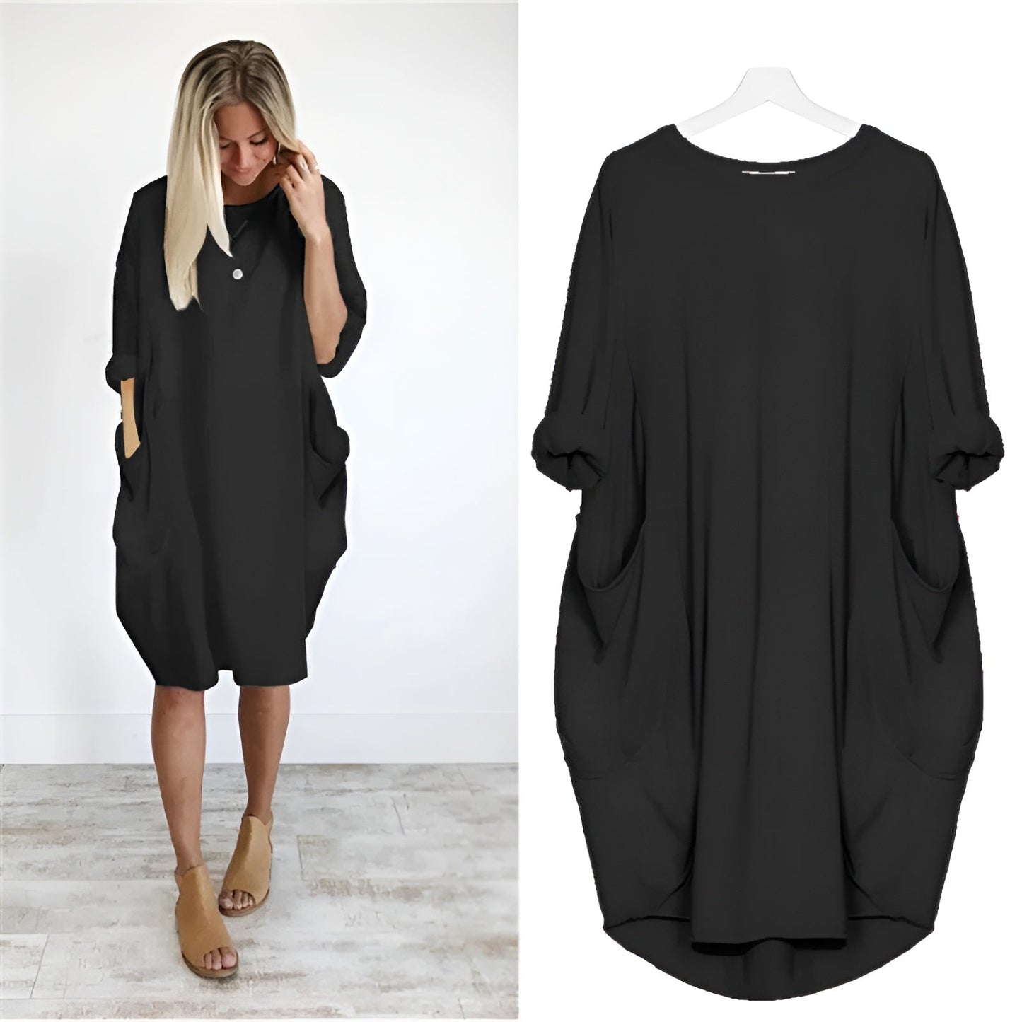 Women's Loose Fit Dress With Oversized Pockets - VibreMode