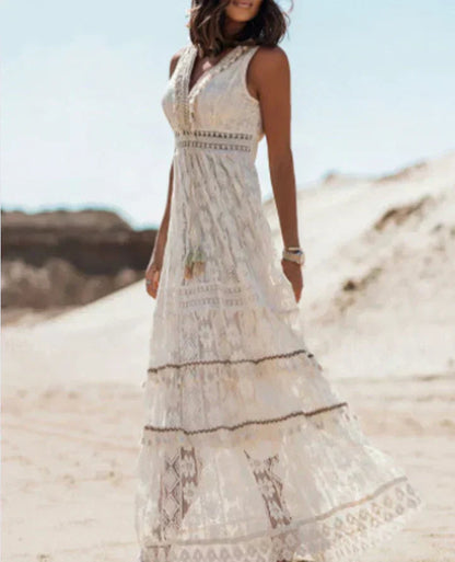 Women's Lace Maxi Dress Sleeveless A-Line