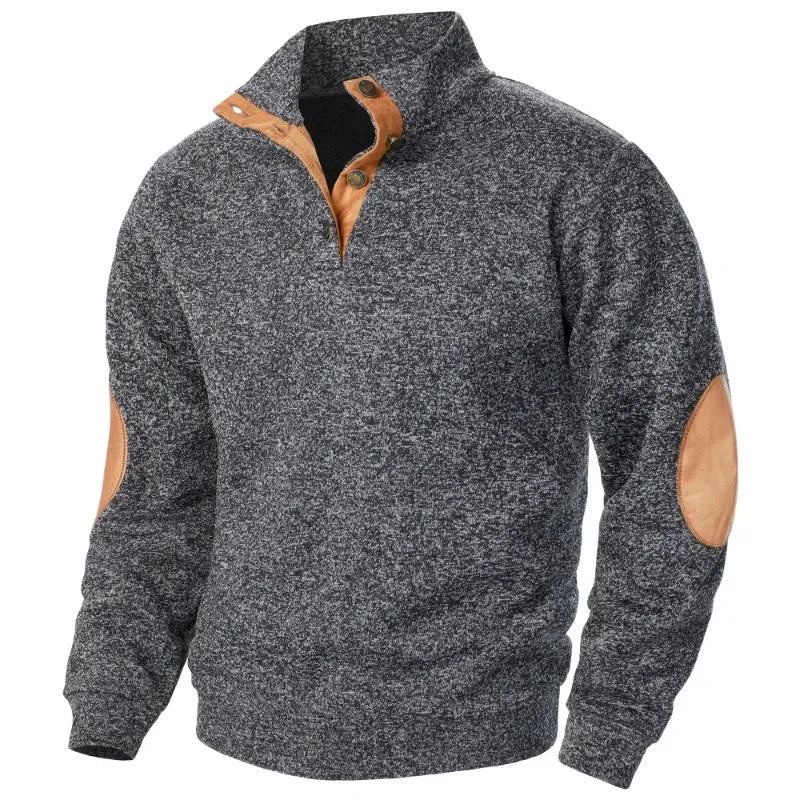 Men's Knit Sweater Stand Collar Elbow Patches Casual