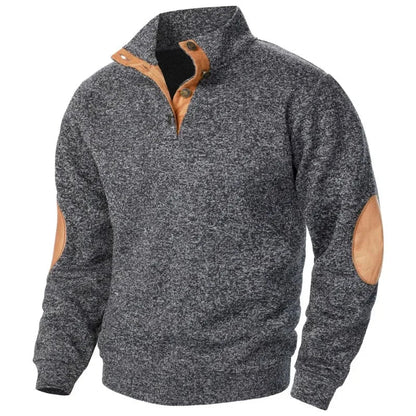 Men's Knit Sweater Stand Collar Elbow Patches Casual