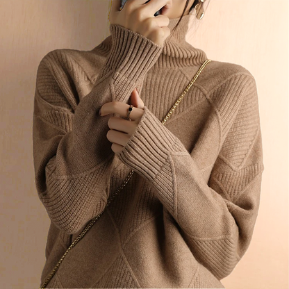 Soft Women's Cable Knit Turtleneck Sweater