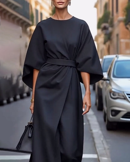 Women's Elegant Dress Lantern Sleeves Belted