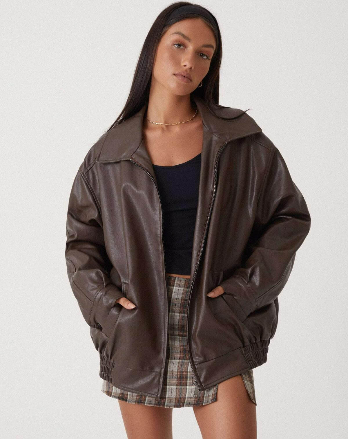 Women's Faux Leather Jacket Oversized Comfortable Black - VibreMode