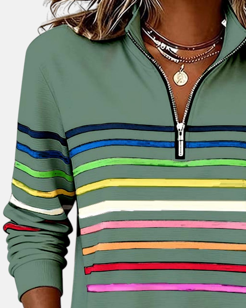 Rainbow Striped Zip Sweatshirt