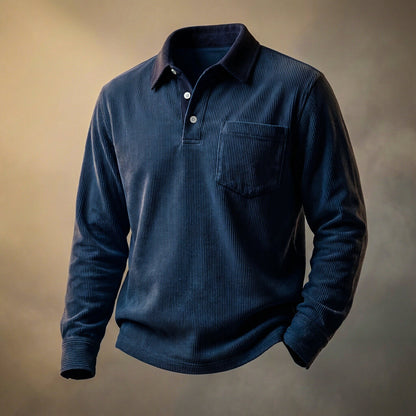 Rugged Textured Long Sleeve Polo Shirt