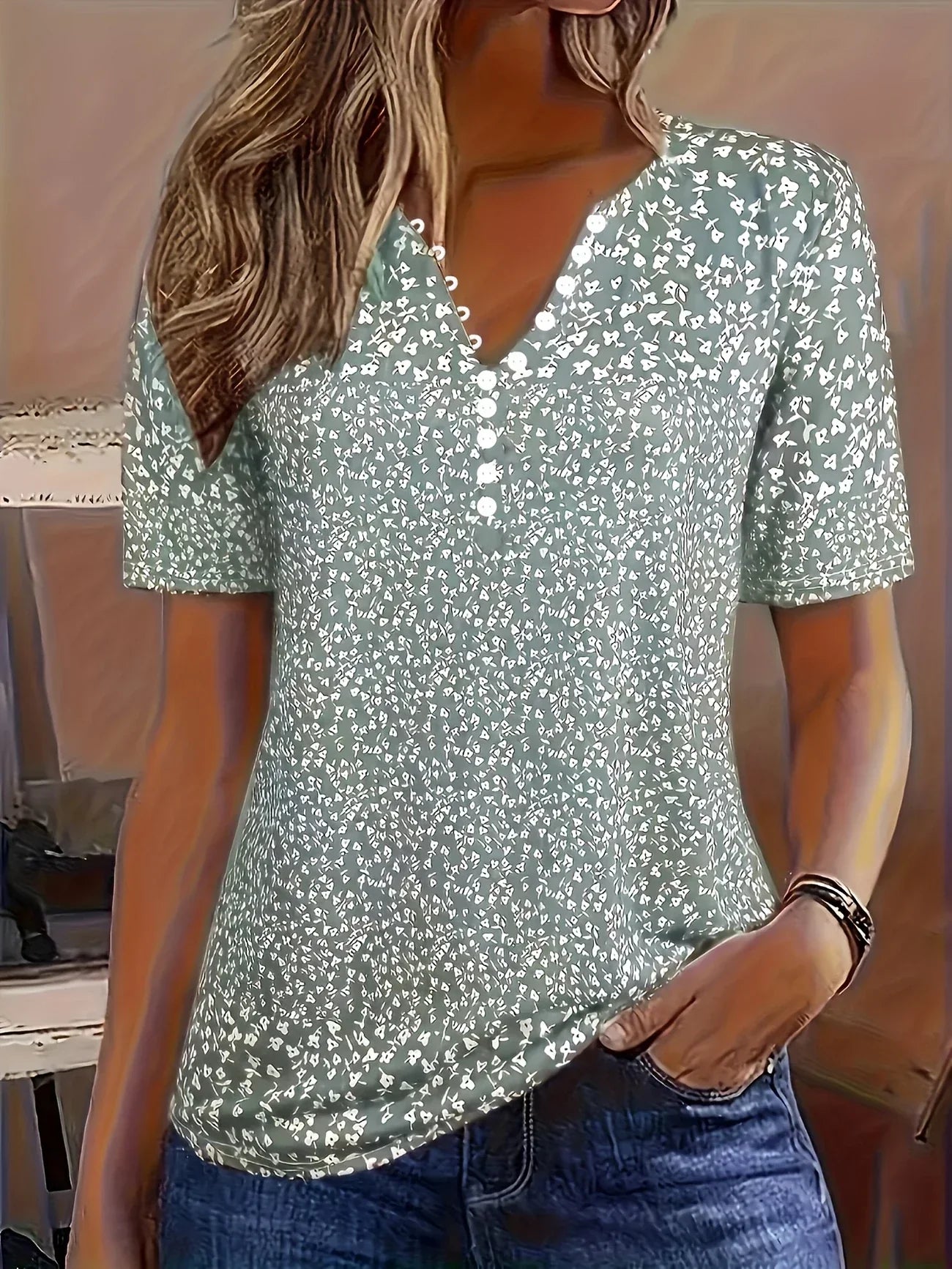 Women's V-Neck Short Sleeve Casual