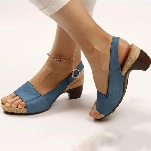Vivian Women's Block Heel Slingback Sandals Buckle Strap