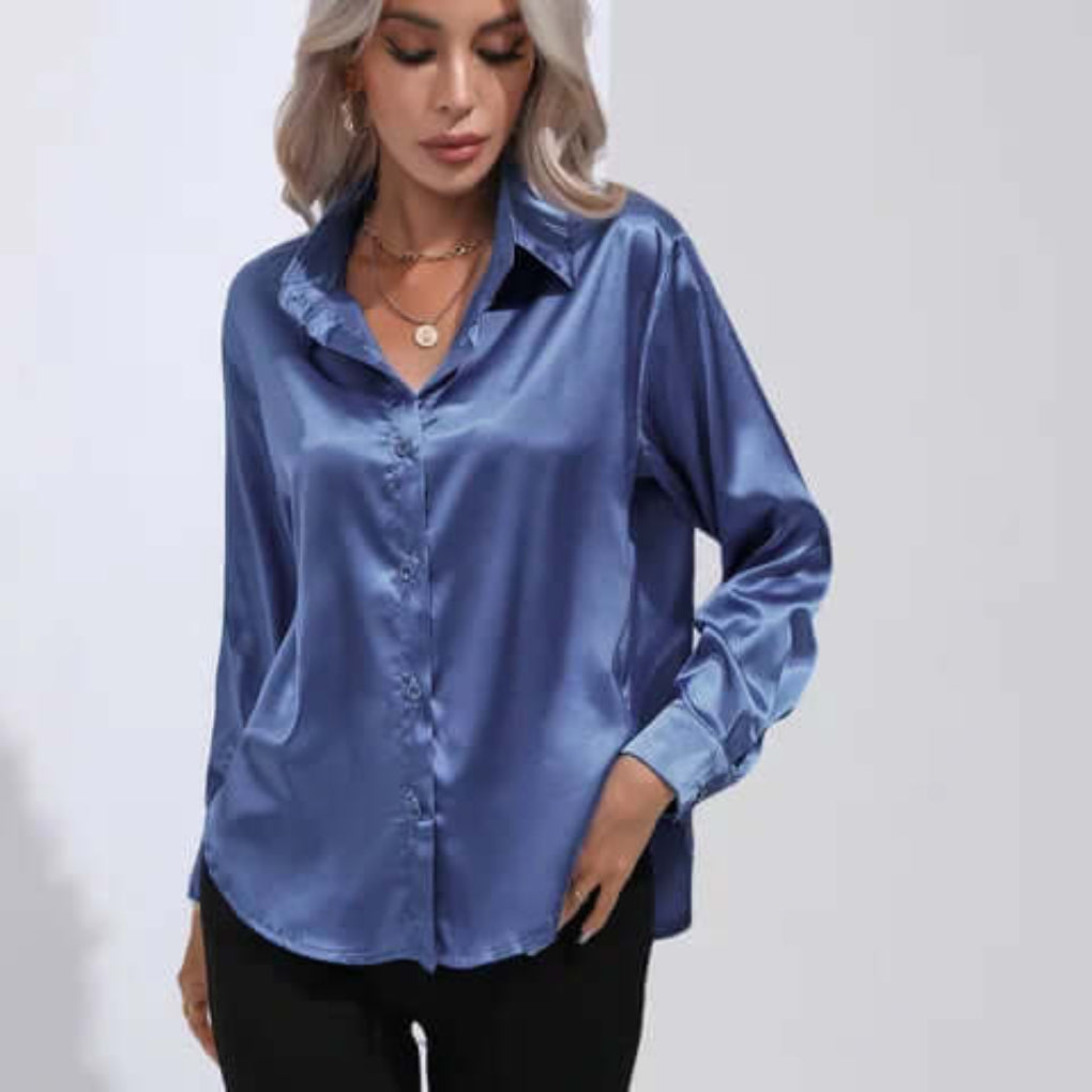 Women's Long Sleeve Satin Blouse Loose Fit