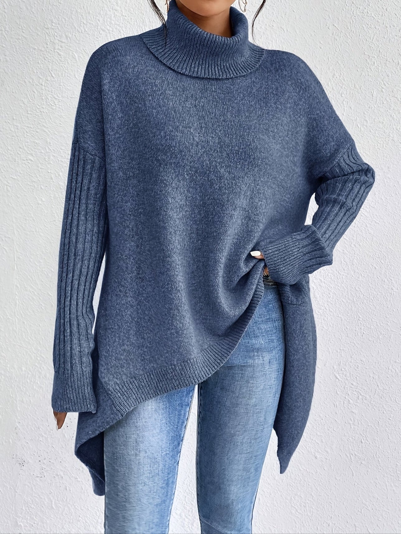 Women's Folded Turtleneck Sweater Loose Fit