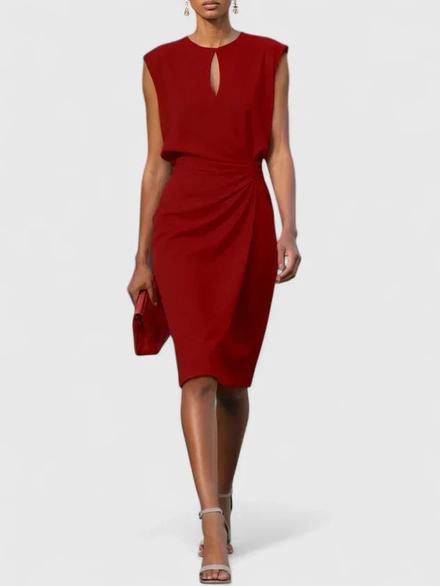 Elegant Ladies Cap Sleeveless Ruched Dress
