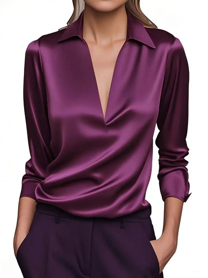 Women's Long Sleeve Blouse Draped Neck