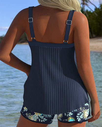 Slimming Black and White Plus Size Tankini Swimsuit