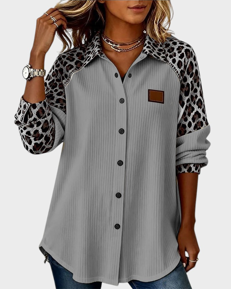 Image of Deanna | Women's Long Sleeve Leopard Print Button-Down Shirt