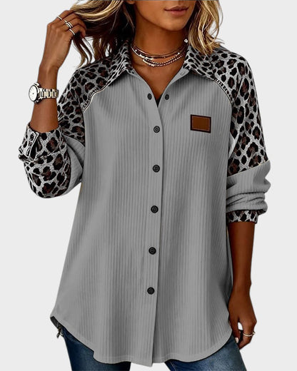 Image of Deanna | Women's Long Sleeve Leopard Print Button-Down Shirt