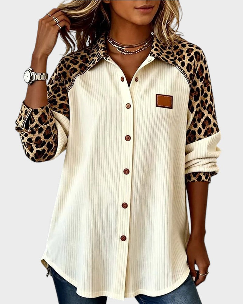Women's Leopard Print Long Sleeve Button-Down Shirt - VibreMode