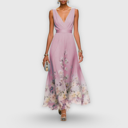 Women's Floral V-Neck Sleeveless Maxi Dress