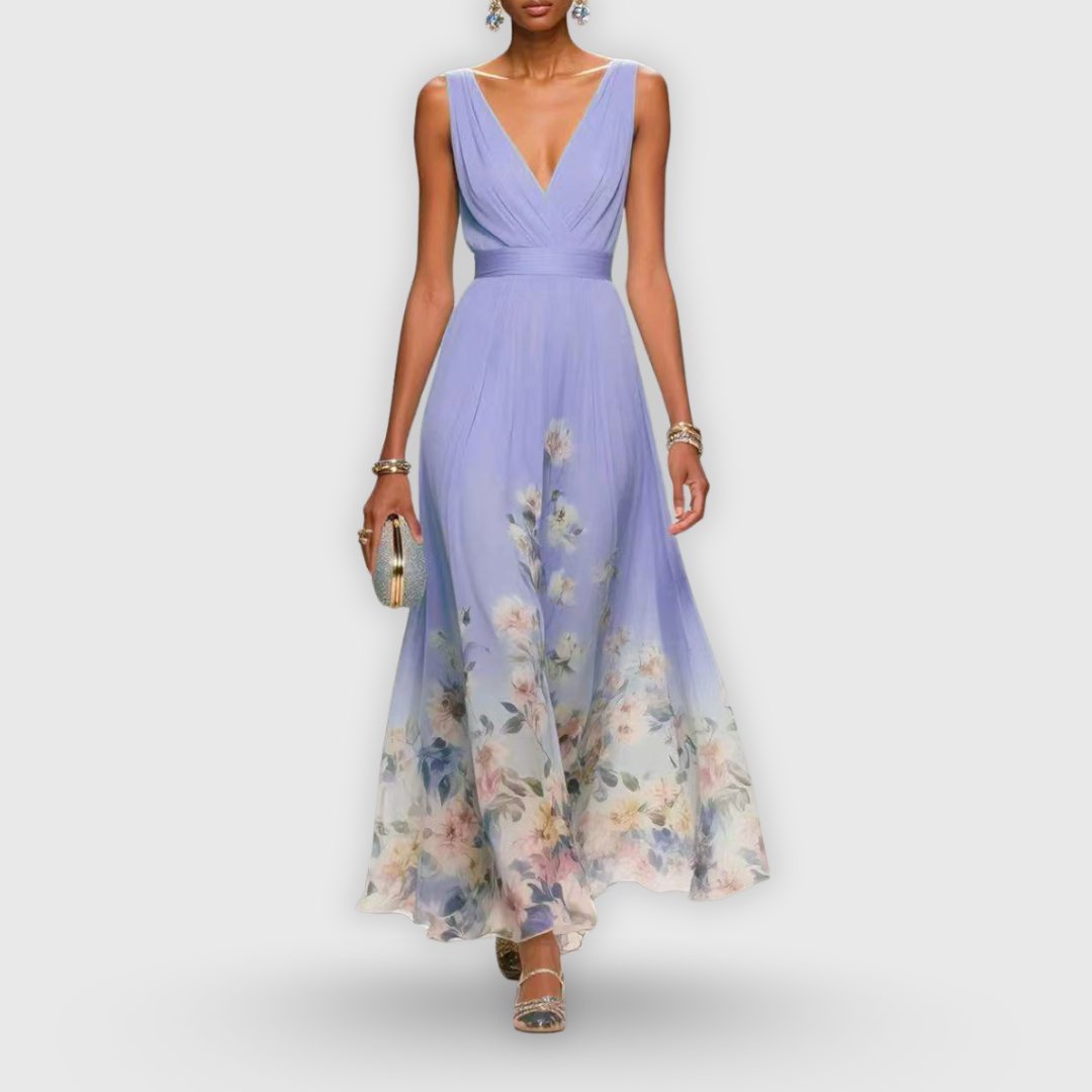 Women's Floral V-Neck Sleeveless Maxi Dress