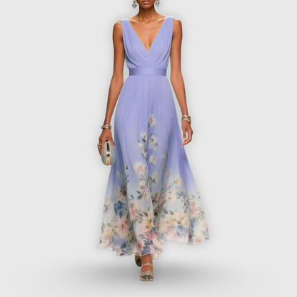 Women's Floral V-Neck Sleeveless Maxi Dress
