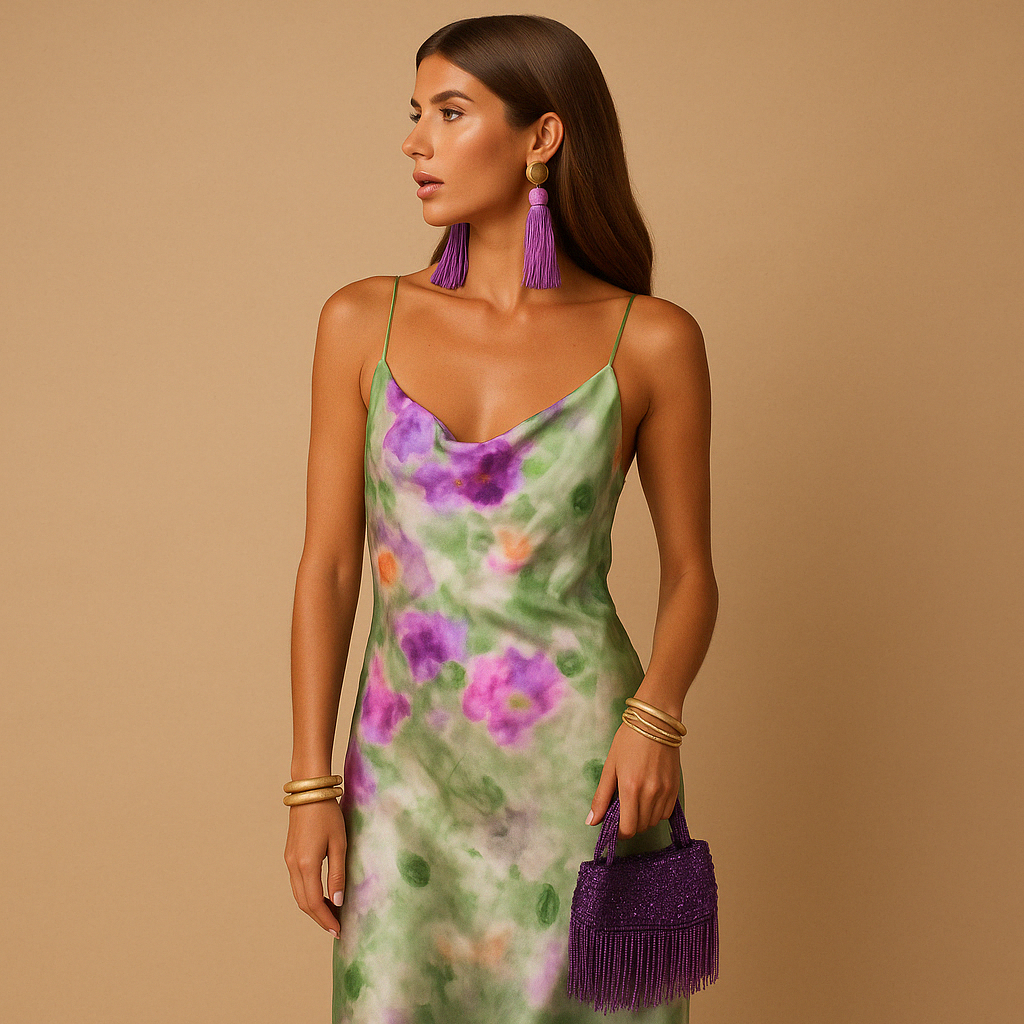 Trendy V-neck Maxi Dress for Women with Ombre Print - VibreMode