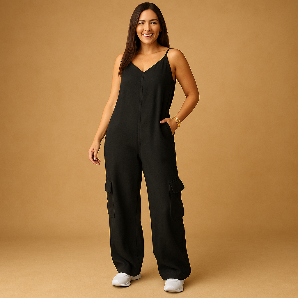 Women's Classic Denim V-Neck Jumpsuit - VibreMode