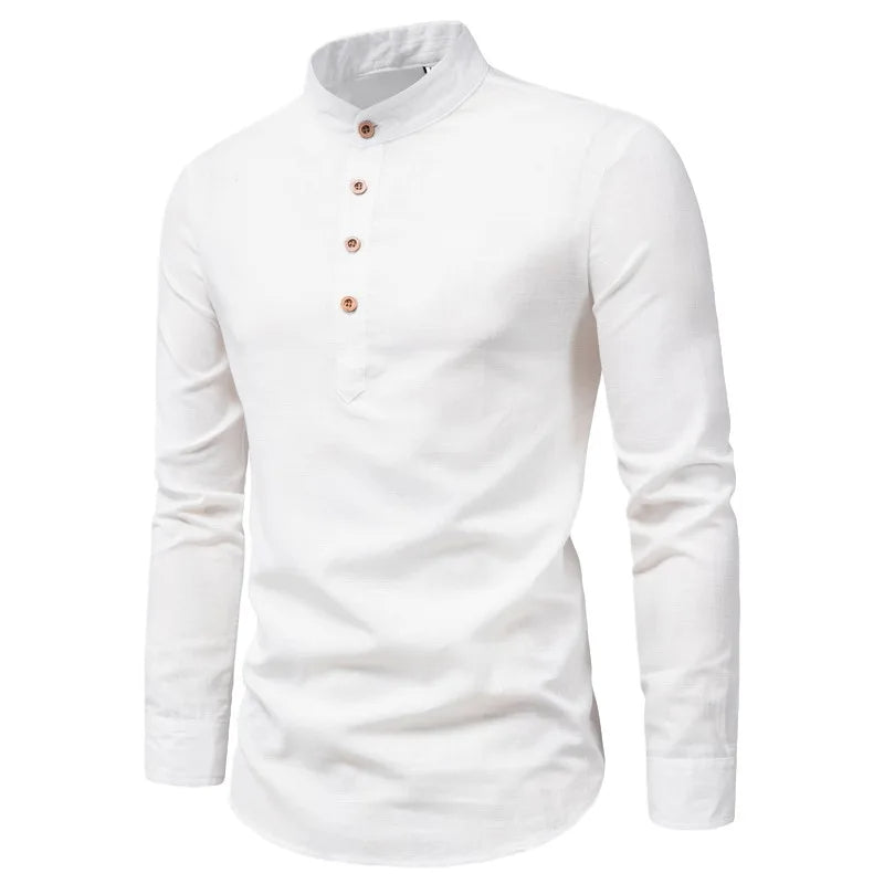 Men's Slim Fit Cotton Shirt Stand Collar