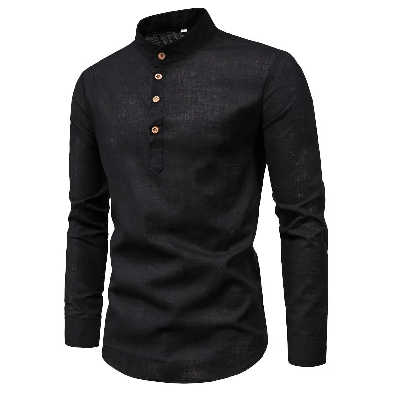 Men's Slim Fit Cotton Shirt Stand Collar