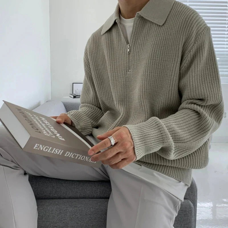 Men's Quarter Zip Sweater Textured Knit