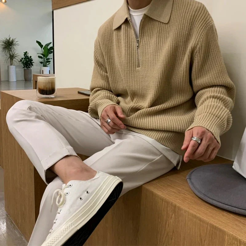 Men's Quarter Zip Sweater Textured Knit - VibreMode
