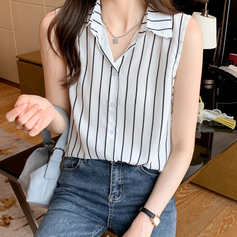 Women's Sleeveless Button Down Blouse - VibreMode