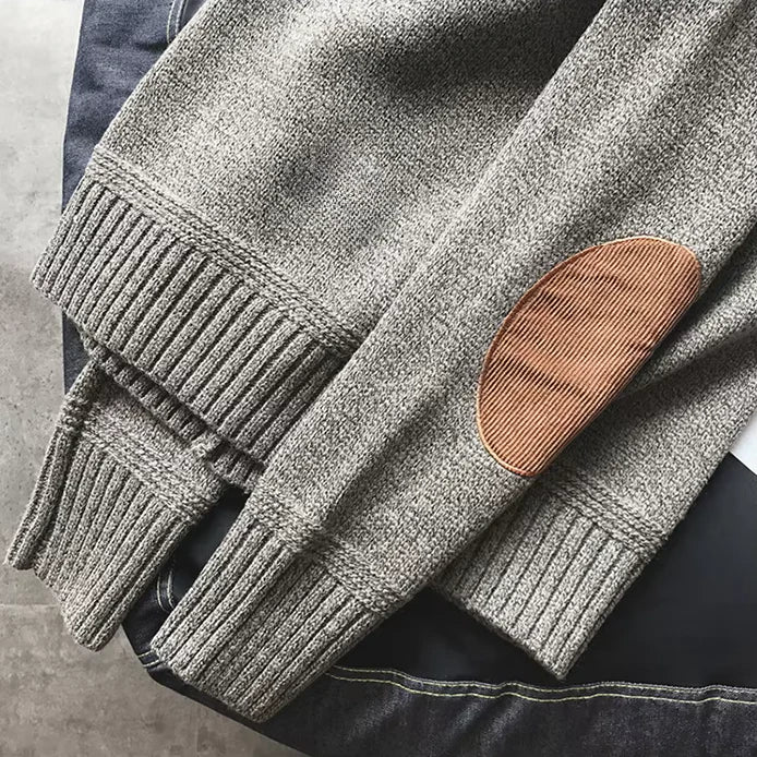 Men's Crew Neck Sweater Elbow Patch