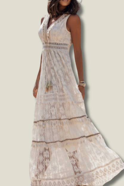 Women's V-Neck Lace Maxi Dress
