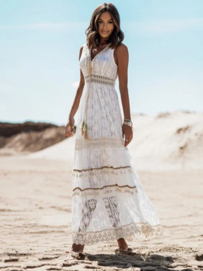Women's V-Neck Lace Maxi Dress