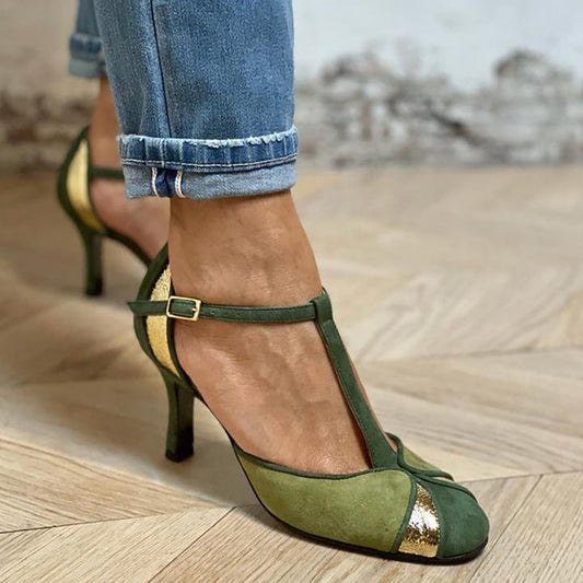 Ankle Strap Patchwork High Heels - VibreMode