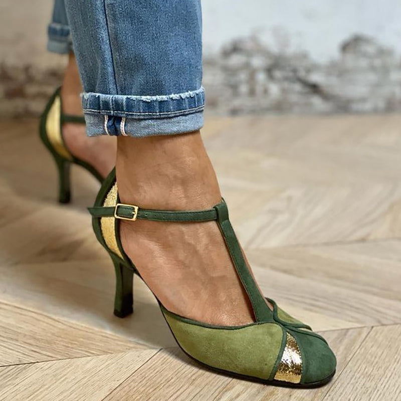 Women's T-Strap Heels Ankle Buckle - VibreMode