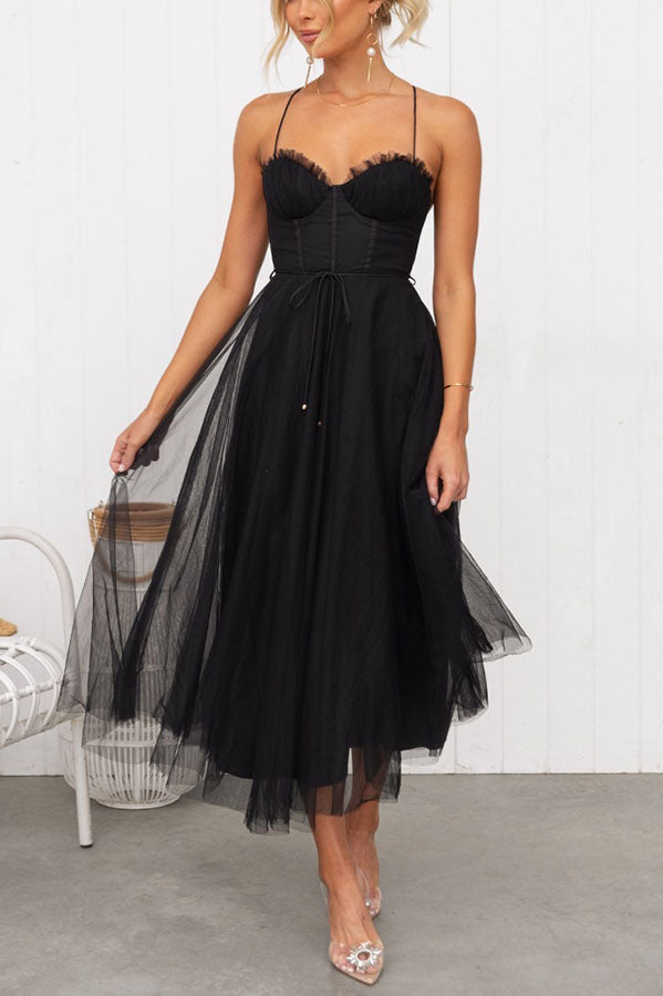 Women's Corset Midi Dress Tulle Skirt