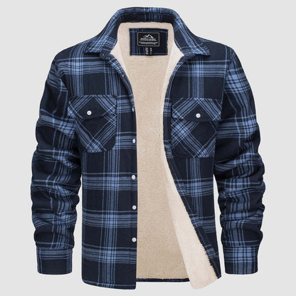 Men's Flannel Shirt Jacket Fleece Lined Cotton Warm Beige