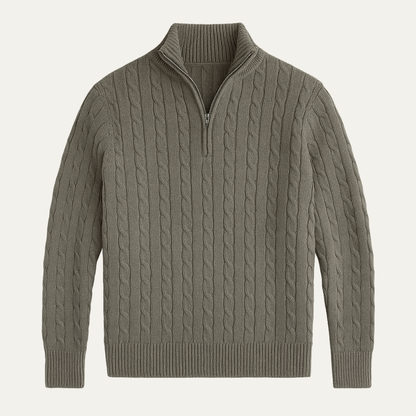 Men's Classic Cable Knit Sweater Textured Half Zip - VibreMode
