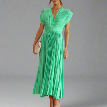 Image of Dorothy | Women's Pleated V-Neck Midi Dress
