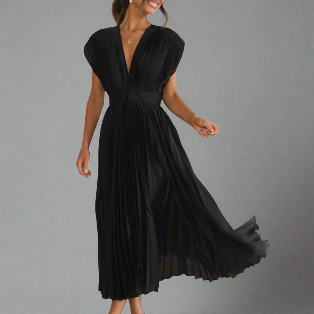 Image of Dorothy | Women's Pleated V-Neck Midi Dress