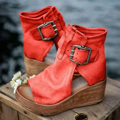 Ladies High Heel Ankle Boots with Strap Buckle