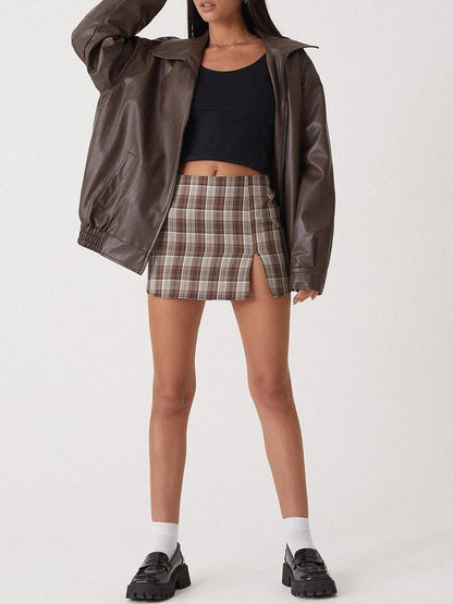 Women's Leather Bomber Jacket Oversized Zipper Black