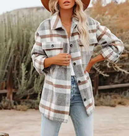 Women's Plaid Flannel Jacket Oversized Cozy - VibreMode